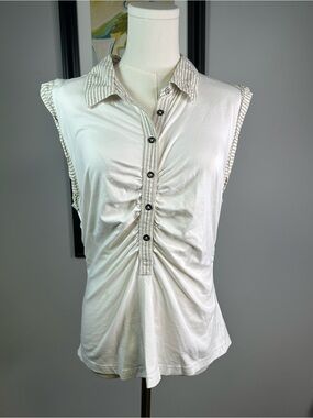 Pilcro Anthropologie Polo Shirt Sleeveless Size L Top Half Button Up
